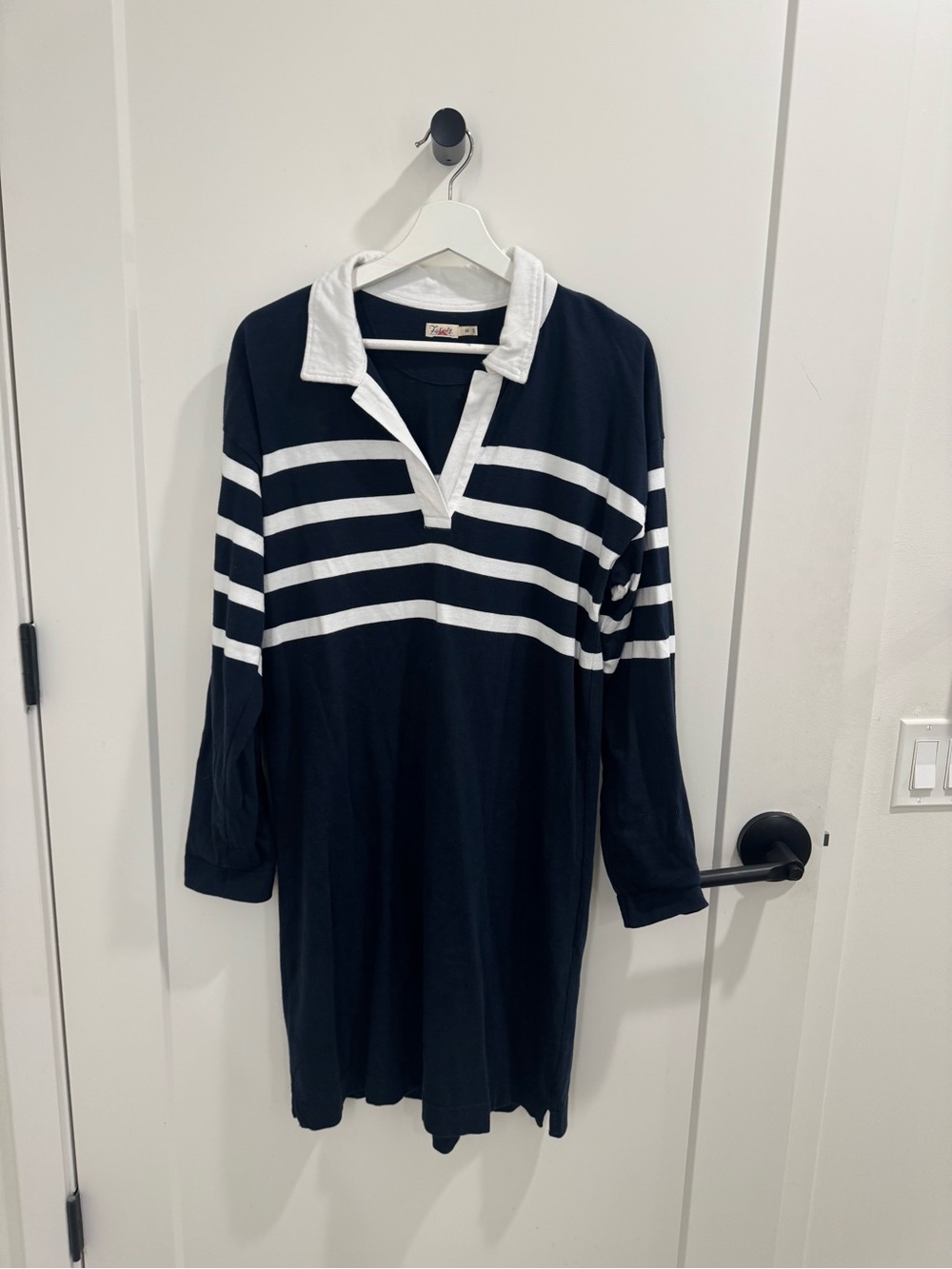 Faherty Navy and White Striped Long-Sleeve Polo Dress
